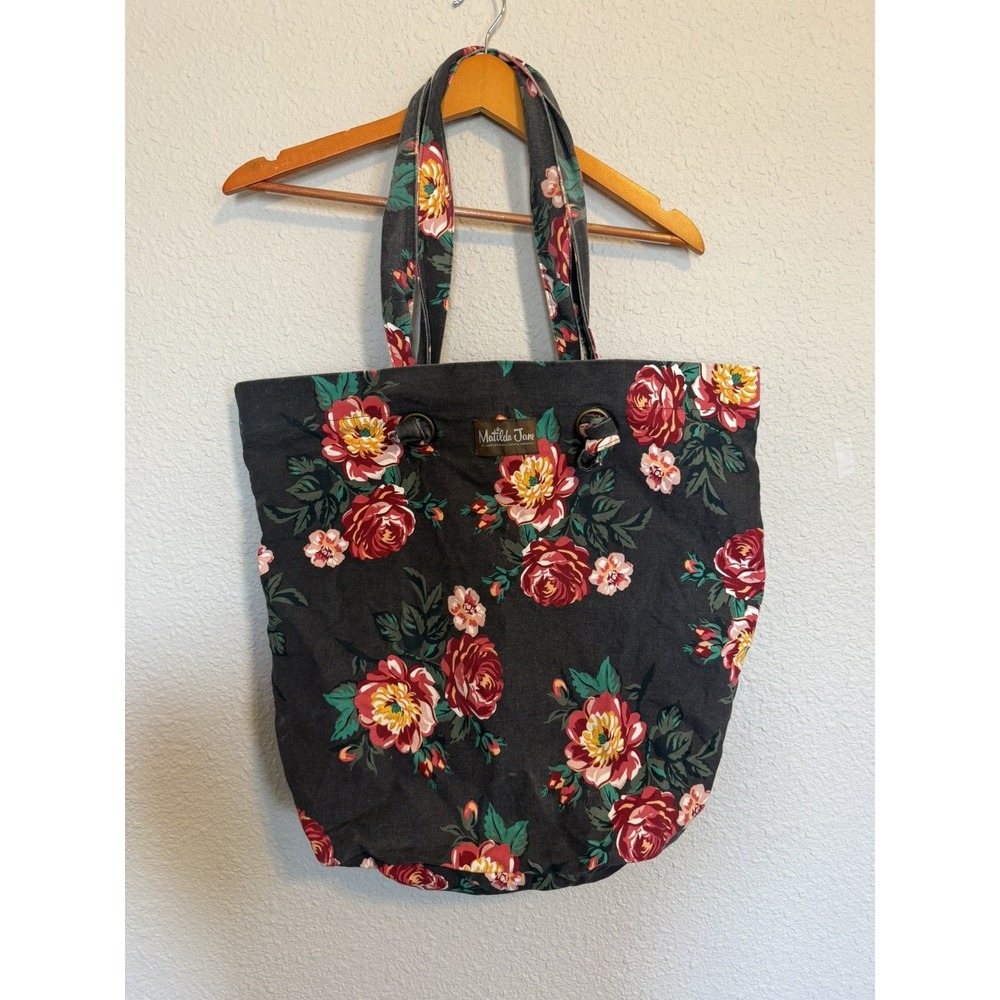Matilda Jane Womens Floral Canvas Tote Bag Grey Pink Beach Bag 18in OS